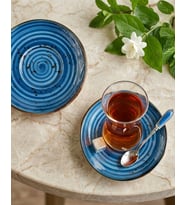 MADAM İZMİR Winter 6'lı Çay Tabağı - Modern Spiral Desenli Şık Sunum Tabağı (Mavi)