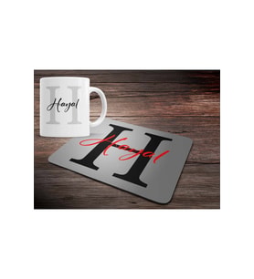 KİŞİYE ÖZEL H HARF BASKILI MOUSE PAD ve KUPA BARDAK SETİ