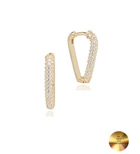 18k Serie Oro Zirkon Taşlı Üçgen Oval Gümüş Küpe (Altın)