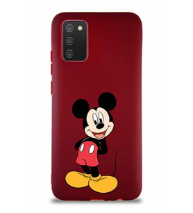 Samsung Galaxy A02S Soft Premier Kapak Mickey Mouse-B Tasarımlı Silikon Kılıf - Mürdüm (Şeffaf)