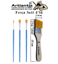 4'lü Fırça Seti 1 Paket 4 Numara Zemin Fırçalı Set Akrilik Boya Yağlı Boya Guaj Boya Sulu Boya Sanatsal (Natural)