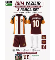 Özel İsim Yazılır Çocuk Halı Saha Futbol forması Seti Sarı-Kırmızı Forma+Şort+Çorap