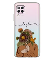 Huawei Çiçek Yüz Tasarımlı Şeffaf Telefon Kılıfı