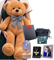 Büyük Boy Kahve Peluş Ayıcık, Fotoğraf, Renkli Anka Kuşu Kolye, Renkli Işıklı Fanus (Model 1)