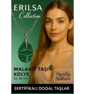 Sertifikalı Gümüş Tel Sargılı Doğal Malakit Taşı Kolye – 20-25 mm Koruma ve Dönüşüm Taşı (Çok Renkli)