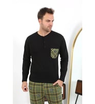 Erkek Uzun Kol Penye Siyah Pijama Takımı