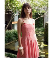 LCW Comfort Kırmızı Ekose İp Askılı Peplum Mini Elbise