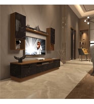 Decoraktiv Trio 5DAS Mdf Tv Ünitesi Tv Sehpası - Ceviz Siyah Mermer (Ceviz - Siyah Mermer)