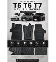 Volkswagen Transporter T5 T6 T7 Havuzlu Oto Paspas 3 Parça Araca Özel Siyah Kaymaz Su Geçirmez