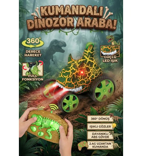 Dinozor T-Rex Uzaktan Kumandalı Araba - 360° Dönen Işıklı Akrobat Oyuncak - Şarjlı ve Dayanıklı