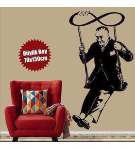Ege Vapurunda Salıncakta Sallanan Mustafa Kemal Atatürk 23 Nisan Okul Ev Ofis Duvar Sticker Pembe