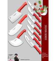 Lazbisa Silver Pro Serisi Mutfak Bıçak Seti 10 Parça Et Ekmek Sebze Soğan Börek Şef Bıçağı Satırı (MFP-369)