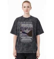 Tasarım Killua Zoldyck Hunter X Hunter Anime Baskılı Unisex Oversize Eskitme Yıkamalı Tişört
