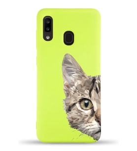 Samsung Galaxy A20 Uyumlu Lansman Kılıf Catface Tasarımlı İçi Kadife Kapak-Sarı (Şeffaf)