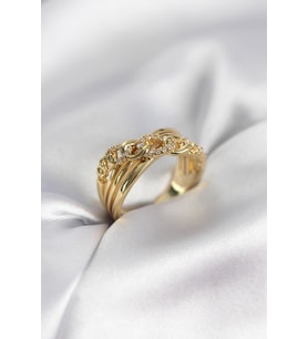 Gold Renk Zirkon Taşlı Zincir Model Kadın Yüzük TJ-BYK3971