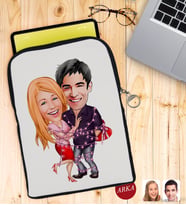 BK Gift Kişiye Özel Sevgililer Karikatürlü Taşınabilir Koruyucu Tablet Kılıfı & Organizer Çanta - Siyah-2