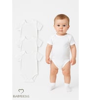 BABYDEN'S 3'lü %100 Pamuklu Beyaz Kısa Kollu Bebek Body Seti  0-3 Ay - 24 Ay  Unisex Yazlık Zıbın