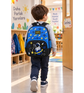 Astronot Uzay Roket Lüks Anaokulu Okul Çantası Sırt Çantası Günlük Kullanım 33 x 25 x 13 cm