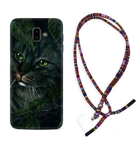 Samsung J6 Plus J7 Prime J7 Pro M20 Kılıf Boyun Asklı Rasta Silikon Flowers Cat 1345