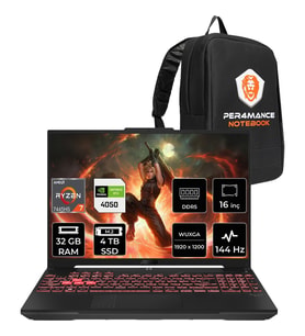 Asus Tuf A16 Ryzen 7 7445HS RTX 4050 Gaming Laptop 32GB RAM 4TB SSD 16" FHD+ 144Hz FreeDOS + Per4 Çanta FA607NUGRL208P320