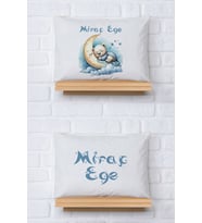 Pia Baby Premium %100 Pamuk İkili İsim Yazılı Erkek Bebek Yastık Kılıfı – 35x45 cm Organik Baskı 5089-13 (Ekru)