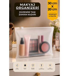 Şeffaf Buzlu Fermuarlı Organizer 30x20 Cm, 10'lu Set, Çok Amaçlı Çanta