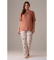Gd Goldoremi Premium Kadın Büyük Beden Kısa Kollu Likralı Rahat Regular Pijama Takım