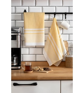 2'li Mutfak Kurulama Bezi,%100 Pamuk yüksek su emici, Beslenme örtüsü, Çok amaçlı servis peçetesi 45x60cm (Sarı)