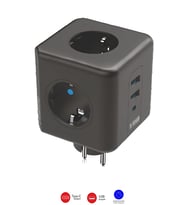 Termal Akım Korumalı 3'Lü Priz – 2500W  USB & Type-C 2.1A Şarj Çıkışlı  10A Güç Koruma Ünitesi 3440 (Siyah)