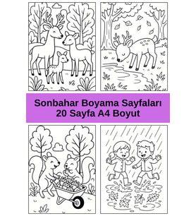 Sonbahar Boyama Sayfaları, (20 Sayfa A4 Boyut).