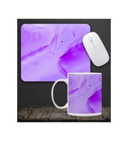 Baskılı Kupa & Mor Renk Dalga Geçişli Mouse Pad 23x19cm Fare Altlığı Kaydırmaz Taban De594 Ofis Hedi