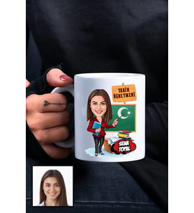 Kadın Tarih Öğretmenine Hediye Karikatürlü Beyaz Kupa Bardak