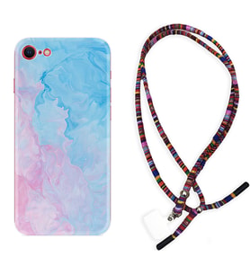Apple iPhone 5 6 7 8 Plus Se XR Kılıf Boyun Asklı Rasta Silikon Pink Blue Abstract 1385