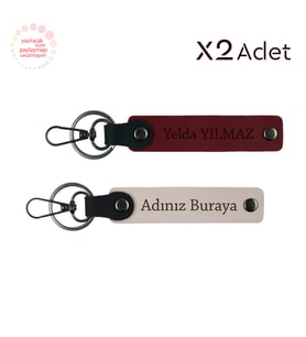 Kız Kardeşe Anlamlı Hediye, İsim Yazılı 2’li Anahtarlık Seti, Pudra-Bordo