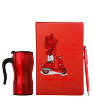 Sevgililer Gününe Özel Deri Kırmızı Defter Kalem & Termos Mug Hediye Seti 15