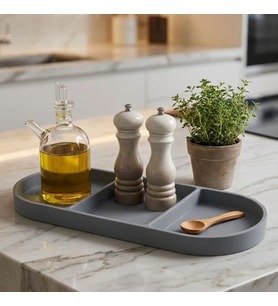 Roichil® Çok Amaçlı 3 Bölmeli Gri Silikon Altlık – Yağdanlık ve Sunum Organizeri