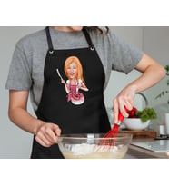 BK Gift Kişiye Özel Kadın Chef Karikatürlü Profesyonel Siyah Mutfak Önlüğü, Aşçı Önlüğü, Şef Önlüğü, Arkadaşa Hediye-7