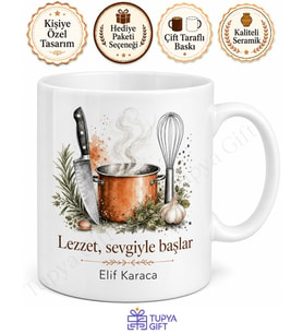 Gurme Temalı Kişiye Özel Baskılı Kupa Bardak Aşçı Hediye Mutfak