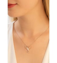 Anka Kuşu Zirconia Taşlı Rose Renk 925 Ayar Gümüş Sevgiliye - Eşe - Anneye - Arkadaşa Hediye Kolye