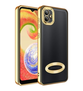 Lexroo Galaxy A04 Kılıf Kamera Korumalı Logo Gösteren Omega Kılıf - Gold