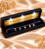 Kişiye Özel Yazılı 925 Ayar Gümüş Gold Şans Modeli Kadın Bileklik Premium Işıklı Kutulu