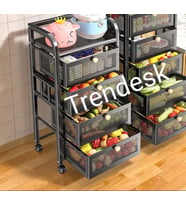 TRENDESK 4 Katlı Metal Siyah Çekmeceli Tekerlekli Patates Soğan Sepeti Sebze Meyve Sepeti Sebzelik