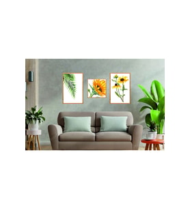 Turuncu Ton Çiçek Klasik Salon Dekoratif Retro Mdf Tablo Çerçeve Görünümlü