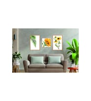 Turuncu Ton Çiçek Klasik Salon Dekoratif Retro Mdf Tablo Çerçeve Görünümlü