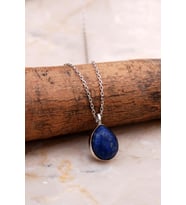 Doğal Lapis Lazuli Taşlı Damla Mini Rodyumlu Gümüş Kolye 7739