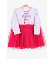 Breeze Kız Çocuk Elbise Unicorn Baskılı 1.5-5 Yaş, Gri Melanj