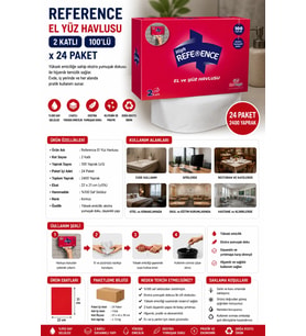 Reference El Yüz Havlusu 2 Katlı 100'lü x 24 Paket Kırmızı