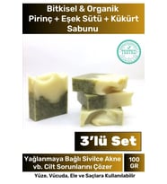 3'lü Fırsat %100 Doğal Beyazlatıcı Sabun Paketi Pirinç + Eşek Sütü + Kükürt Kalıp Yüz & Cilt Sabunu