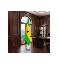 São Tomé ve Príncipe Direkli - Altın Saçaklı Saten Makam Bayrağı Seti (Krom Direk)
