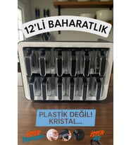 Kristal Standlı 12 Li Kendinden Yapışkanlı Kaşıklı Kapaklı Baharatlık Takımı Duvara Monte Edilebilir